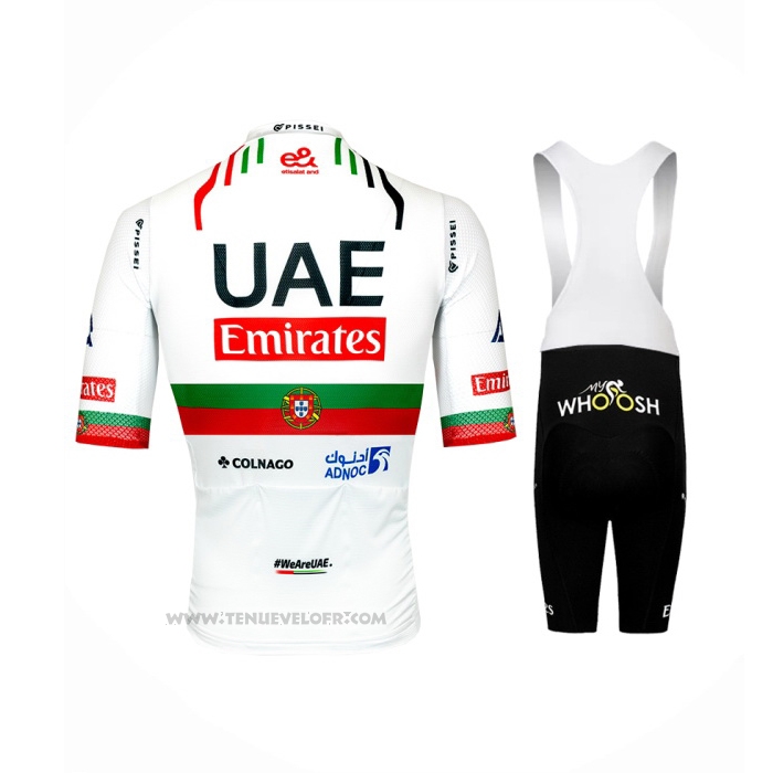 2024 Maillot Cyclisme UAE Portugal Champion Blanc Manches Courtes et Cuissard